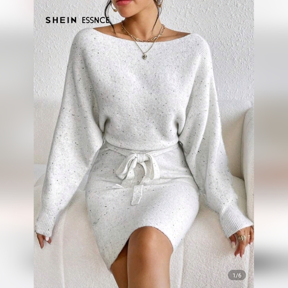 SHEIN Dresses & Skirts - SHEIN Cream Midi Dress with Speckled Design